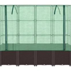 Odlingslåda med växthusöverdrag rottinglook 160x40x153 cm