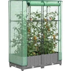 Odlingslåda med växthusöverdrag rottinglook 80x40x123 cm