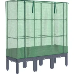 Odlingslåda med växthusöverdrag rottinglook 120x40x140 cm