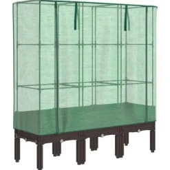 Odlingslåda med växthusöverdrag rottinglook 120x40x140 cm