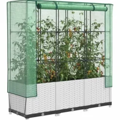 Odlingslåda med växthusöverdrag rottinglook 120x40x138 cm