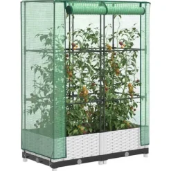 Odlingslåda med växthusöverdrag rottinglook 80x40x123 cm