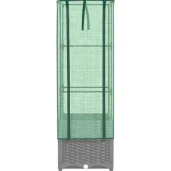 Odlingslåda med växthusöverdrag rottinglook 40x40x139 cm