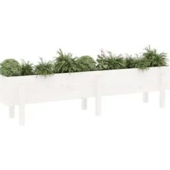 Odlingslåda på ben 160x30x38 cm vit massiv furu