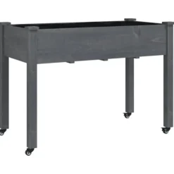 Odlingslåda på hjul med foder grå 118x59x80 cm massivt granträ