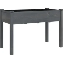 Odlingslåda på hjul med foder grå 118x59x80 cm massivt granträ