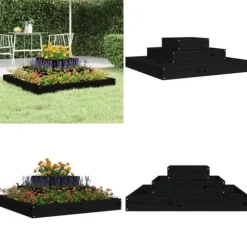 Odlingslåda svart 80x80x27 cm massiv furu - Odlingslåda Upphöjd - Odlingslådor Upphöjda - Home & Living