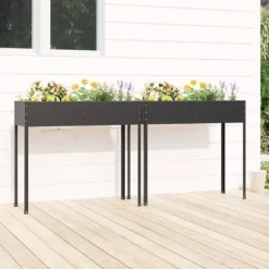 Odlingslådor 2 st - Galvaniserat stål, höga ben | Färg: Antracit | Storlek: 120x50x80 cm