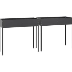 Odlingslådor 2 st - Galvaniserat stål, höga ben | Färg: Antracit | Storlek: 120x50x80 cm