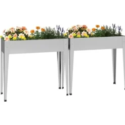 Odlingslådor i galvaniserat stål - Hållbara och dekorativa | 2 st | Färg: Silver | Storlek: 90x40x80 cm