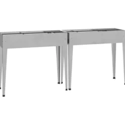 Odlingslådor i galvaniserat stål - Hållbara och dekorativa | 2 st | Färg: Silver | Storlek: 90x40x80 cm