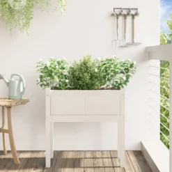 Odlingslådor med ben vit 70x31x70 cm massiv furu
