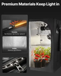 Odlingstält - Inomhus Växttält Kit - 100 x 100 x 200 cm - Fullspektrum LED-växtljus - Ventilationssystem - 600D Högreflekterande Mylar