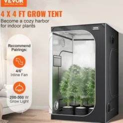 Odlingstält, 122x122x203 cm, Svart, 2000D Oxfordtyg