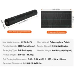 Ogräsduk, 91x7620 cm, Svart, Polypropen