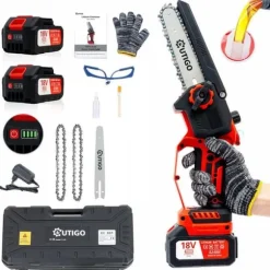 OUTIGO 6 tums sladdlös elektrisk motorsåg med 2 batterier (2*3000mAh), 3 kedjor + 1 kedjesvärd