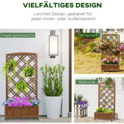 Outsunny Blomsterbänk med Spaljé - Granträ Gul 60x30x122,5 cm