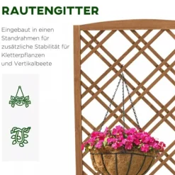 Outsunny Blomsterbänk med Spaljé - Granträ Gul 60x30x122,5 cm