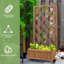 Outsunny Blomsterbänk med Spaljé - Granträ Gul 60x30x122,5 cm