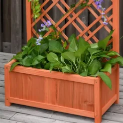 Outsunny Blomsterbänk med Spaljé - Granträ Gul 60x30x122,5 cm