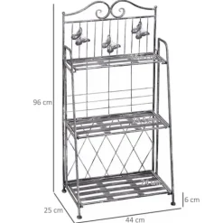 Outsunny Blomsterhylla i Metall med 3 fack, Silvergrå, 44x25x96cm