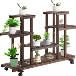 Outsunny Blomsterställ i massivt Tannenholz, 4 nivåer, kolat, 123,5x33x80cm