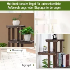 Outsunny Blomsterställ i massivt Tannenholz, 4 nivåer, kolat, 123,5x33x80cm