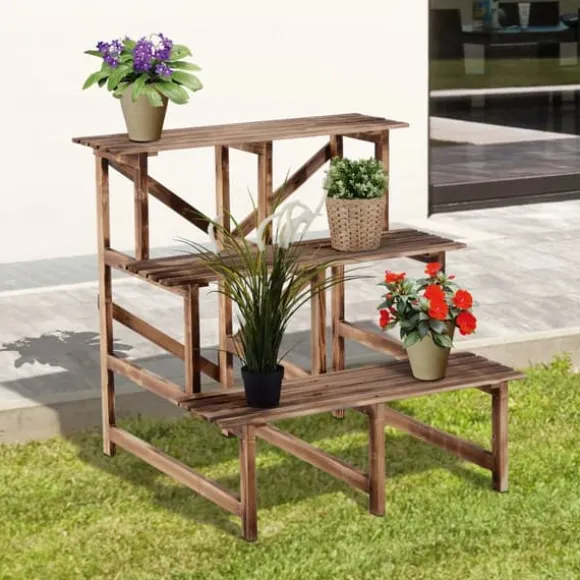 Outsunny Blomstertrappa i Granträ - 3 steg, 80x80x78cm, Natur