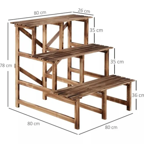 Outsunny Blomstertrappa i Granträ - 3 steg, 80x80x78cm, Natur