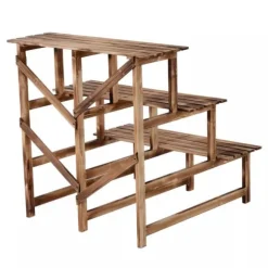 Outsunny Blomstertrappa i Granträ - 3 steg, 80x80x78cm, Natur