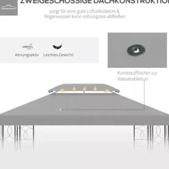 Outsunny Erstatningstak for Paviljong 3x4m – Lyst Grått, 180g/m² Polyester