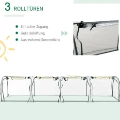 Outsunny Folietält Växthus med dörr Odlingstält Stativ PVC Transparent 395 x 100 x 80 cm