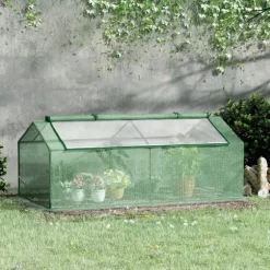 Outsunny Folietunnel med fönster, Växthus för trädgården, 180x90x70 cm, Grön