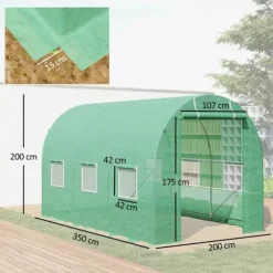 Outsunny Folietunnel VCxthus GrCn 350x200x200cm PE/Stahl