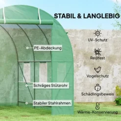 Outsunny Folietunnel VCxthus GrCn 350x200x200cm PE/Stahl