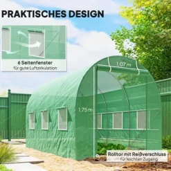 Outsunny Folietunnel VCxthus GrCn 350x200x200cm PE/Stahl