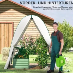 Outsunny Folietunnel Växthus med 2 dörrar och Fönster, Vinterbeständigt Folieväxthus av Stål och Plast, Vitt, 180x180x200 cm