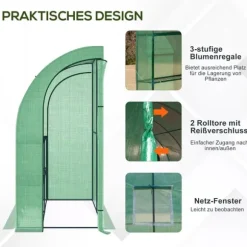 Outsunny Folietunnelväxthus 200x100x215 cm Grön - Stål/PE, 2 Dörrar, UV-skydd