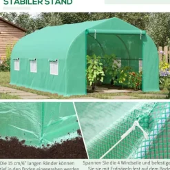 Outsunny Folieväxthus Växthus Kallbänk Tomathus Sadeltak 450 × 300B × 205H cm