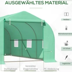 Outsunny Folieväxthus Växthus Kallbänk Tomathus Sadeltak 450 × 300B × 205H cm