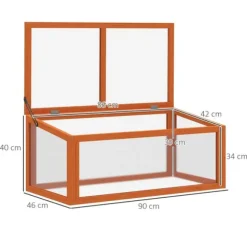 Outsunny Mini växthus med lock, orange, Tannenholz/Polykarbonat, 90x46x40cm