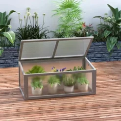 Outsunny Miniväxthus i Gran och Polykarbonat, Grått, 90x46x40cm