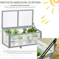 Outsunny Miniväxthus i Gran och Polykarbonat, Grått, 90x46x40cm