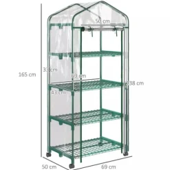 Outsunny Miniväxthus med Stålram och 4 Hyllplan, Transparent, 69 x 50 x 165 cm