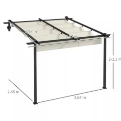 Outsunny Pergola 3x3m med infällbart tak, väggmonterad, vindtålig & vattentät, creme polyester