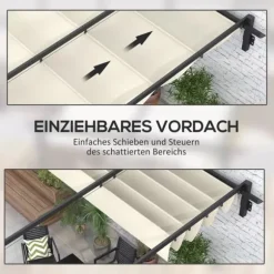 Outsunny Pergola 3x3m med infällbart tak, väggmonterad, vindtålig & vattentät, creme polyester