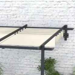Outsunny Pergola 3x3m med infällbart tak, väggmonterad, vindtålig & vattentät, creme polyester