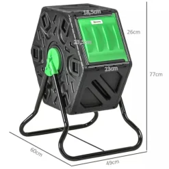 Outsunny Snurrkompost 65L i Plast Grön/Svart - Vädertålig Trädgårdskompost med Ventilationssystem