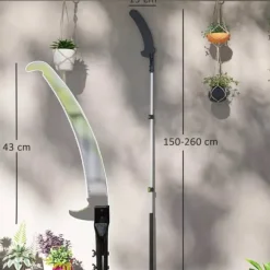 Outsunny Teleskops extrem grensåg 1,5-2,6m trädgårdssax med lås, non-stick blad, fruktplockare, snabbkapning