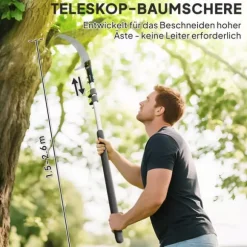 Outsunny Teleskops extrem grensåg 1,5-2,6m trädgårdssax med lås, non-stick blad, fruktplockare, snabbkapning